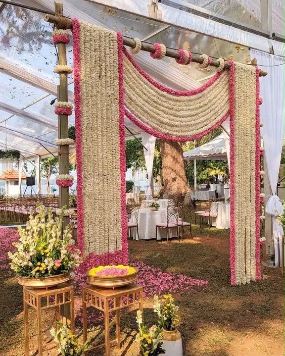Balloon and floral birthday backdrop by Shivam Tent House in Gurgaon
